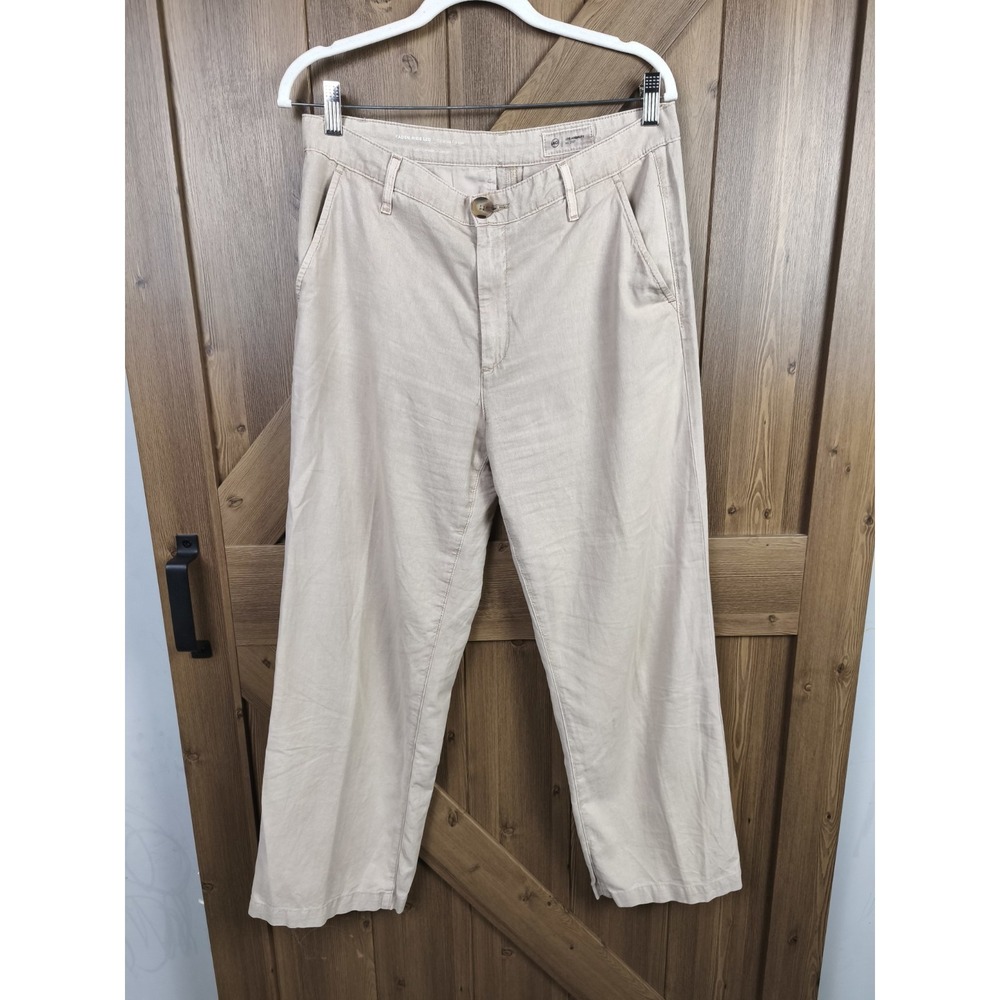 AG Adriano Goldschmied Caden Wide Leg Tailoredβ Trouser Linen Cotton Tan 28